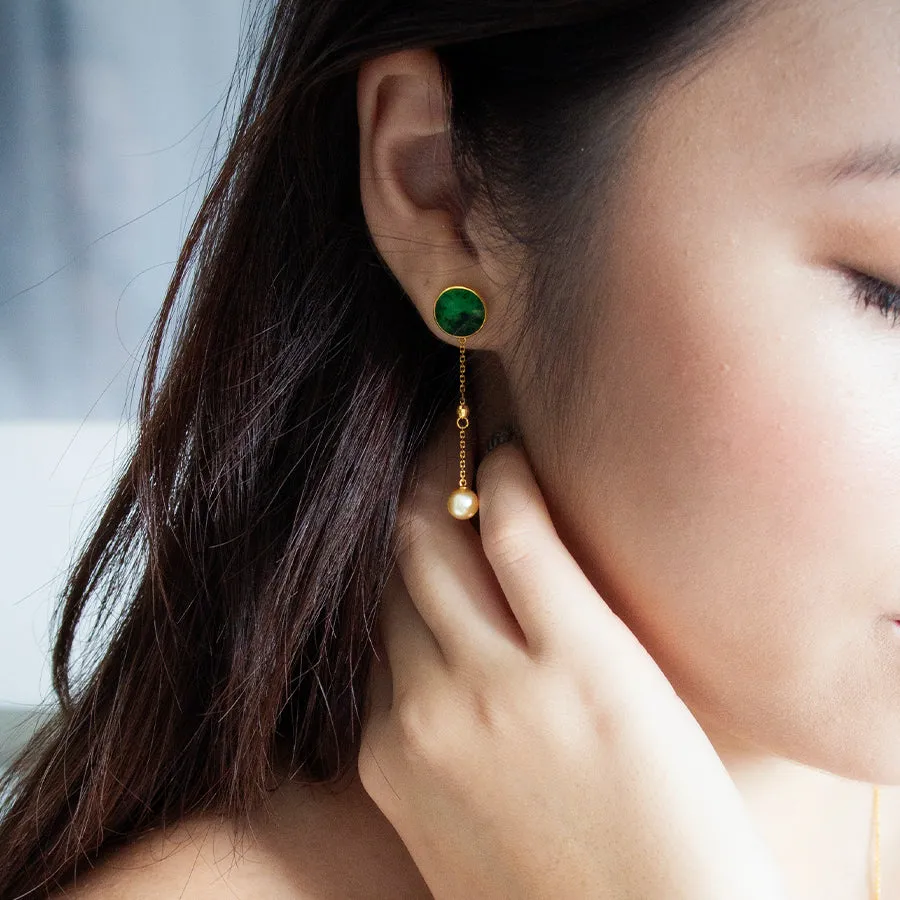 Jade and Akoya Pearl 18K Gold Earrings