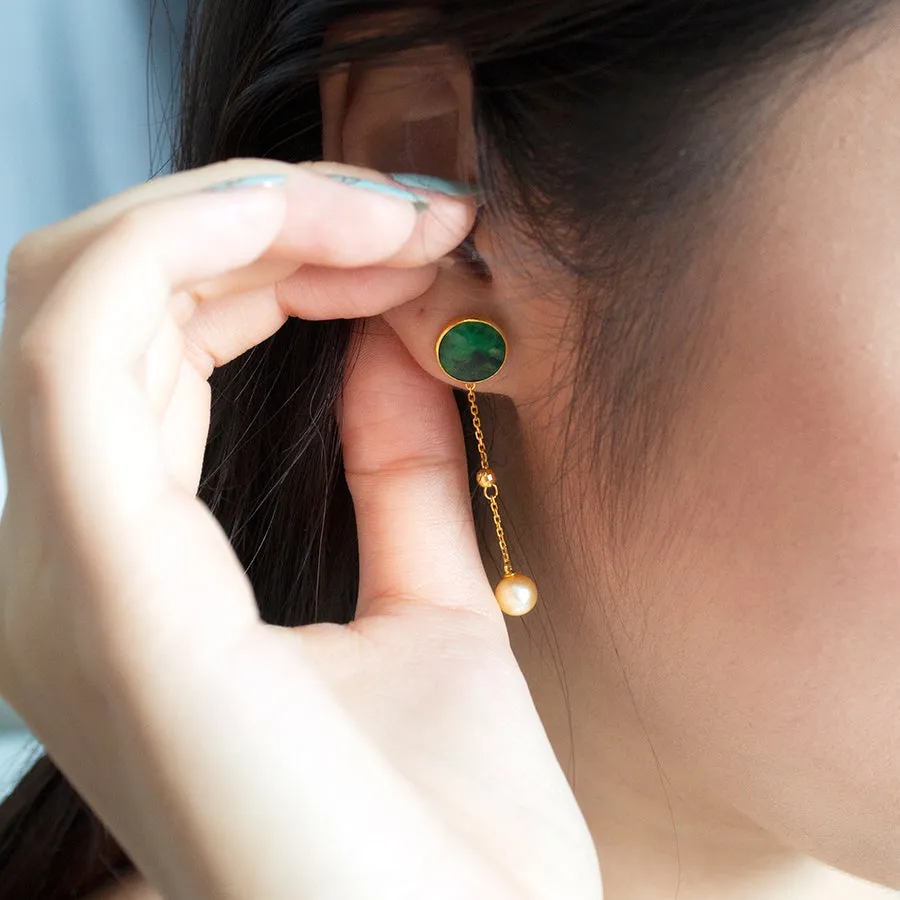 Jade and Akoya Pearl 18K Gold Earrings