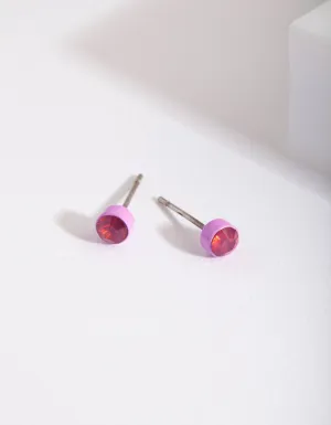 Kids Pink Gem Stud Earrings