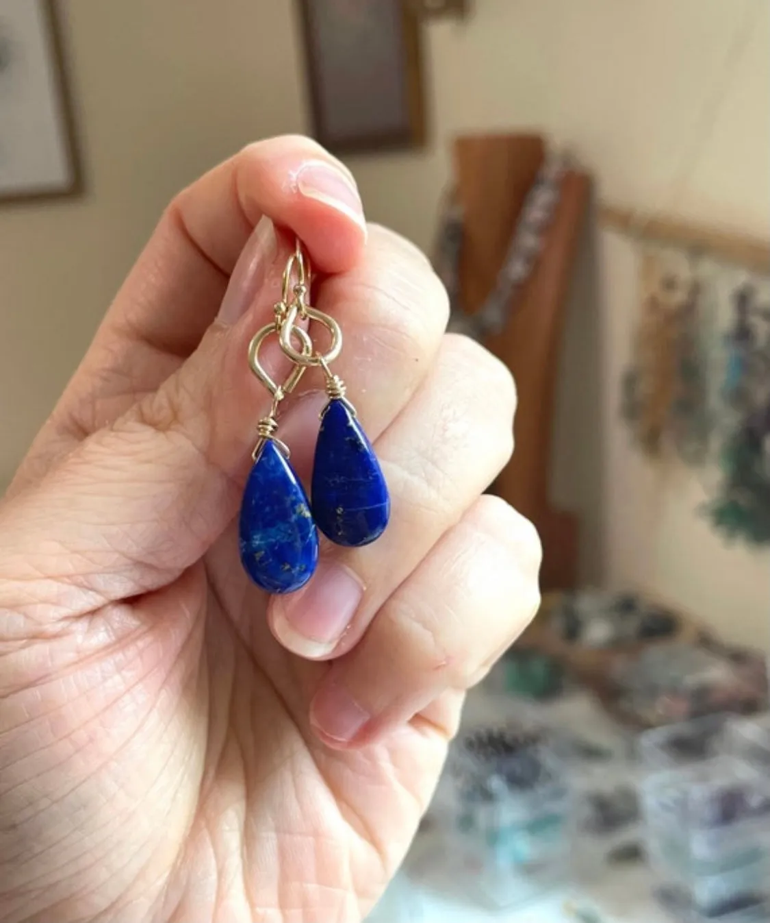 Lapis Gold Filled Dangle Earrings Royal Blue