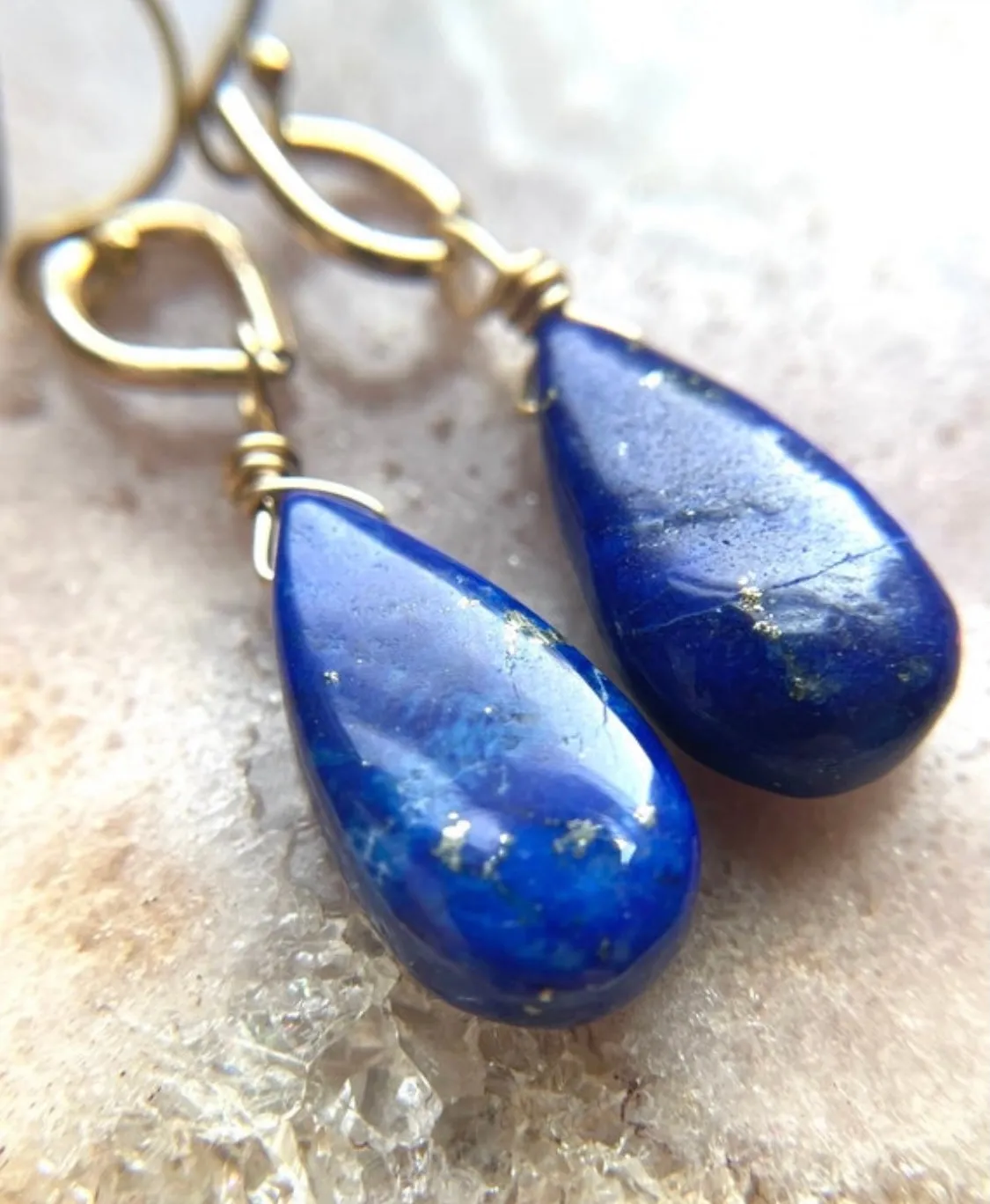 Lapis Gold Filled Dangle Earrings Royal Blue
