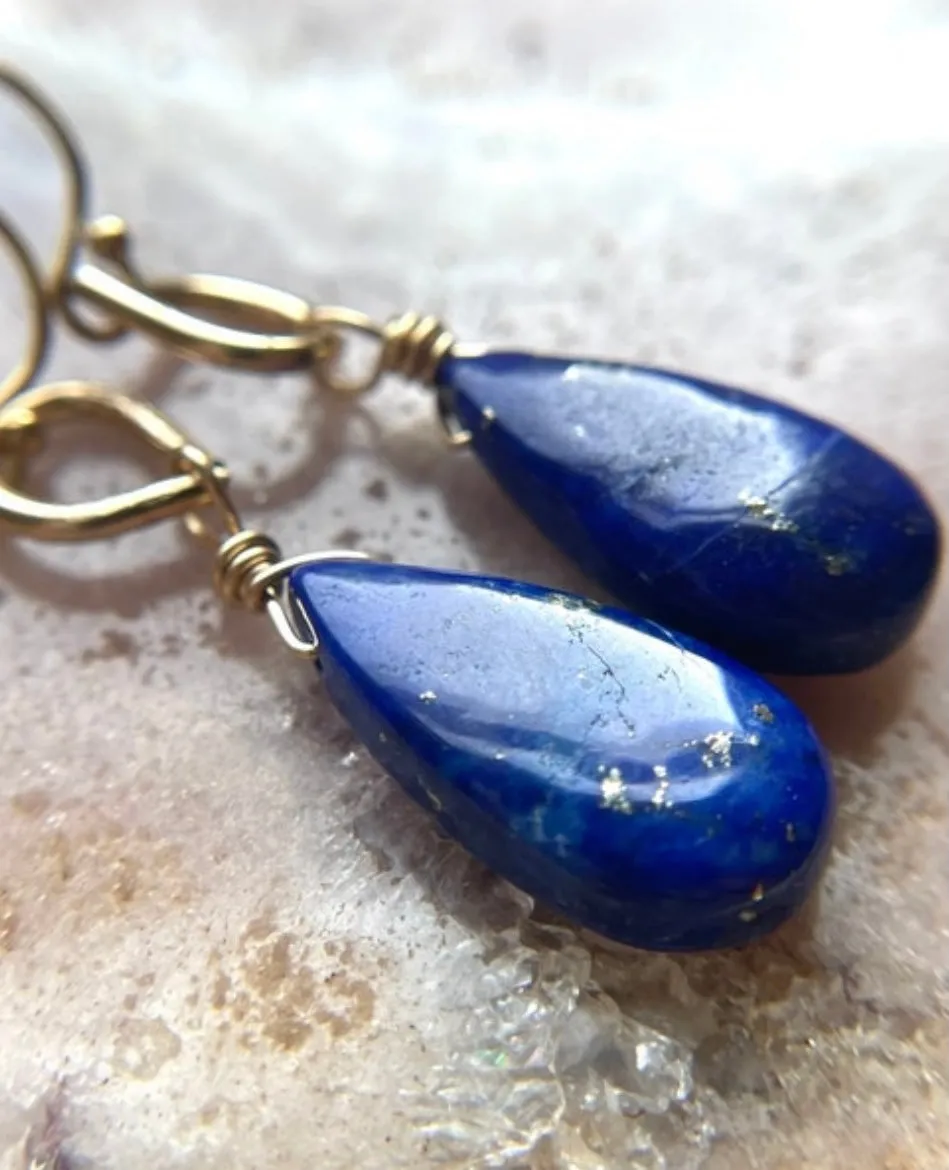 Lapis Gold Filled Dangle Earrings Royal Blue
