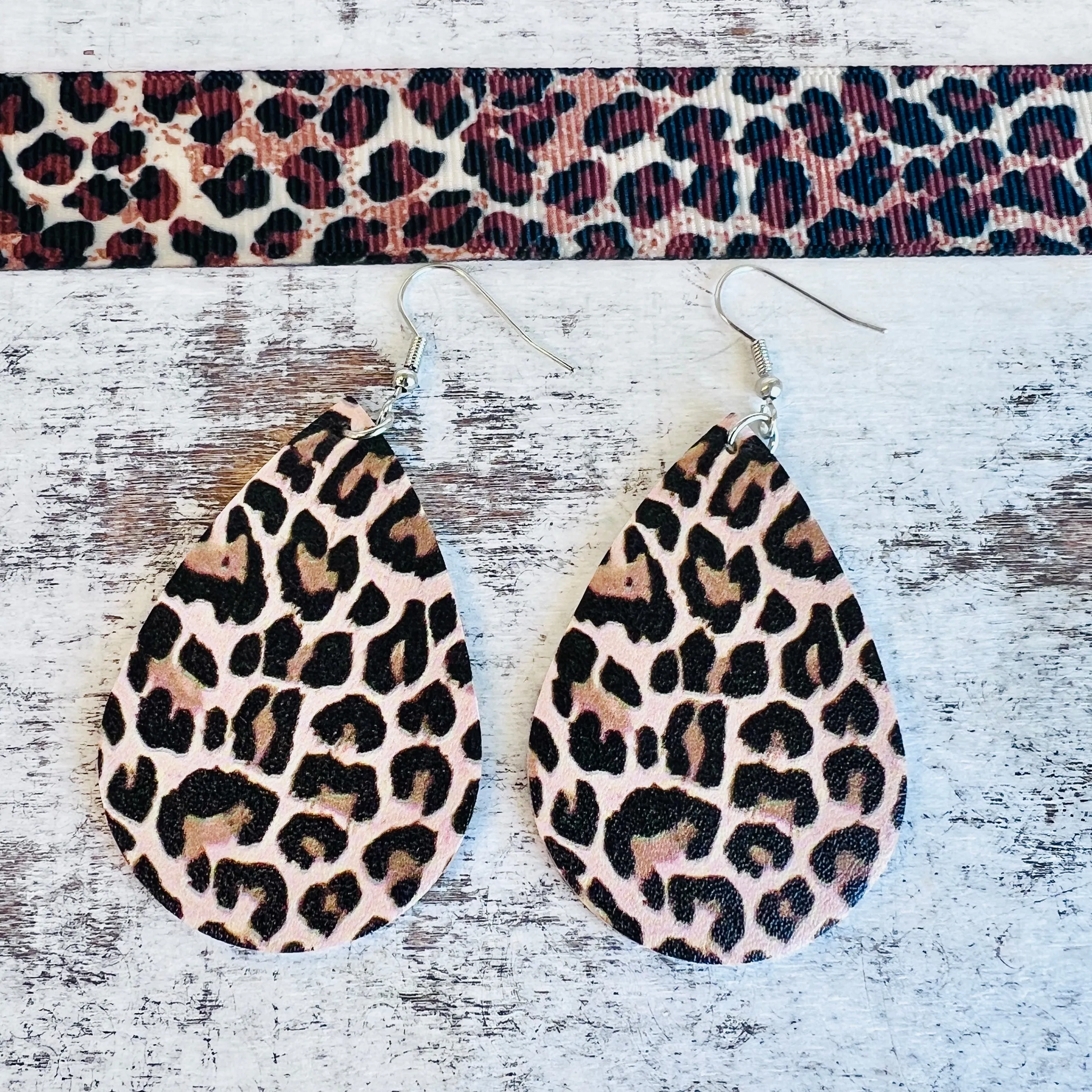 Leopard Faux Leather Teardrop Ear Bling Two Styles Available