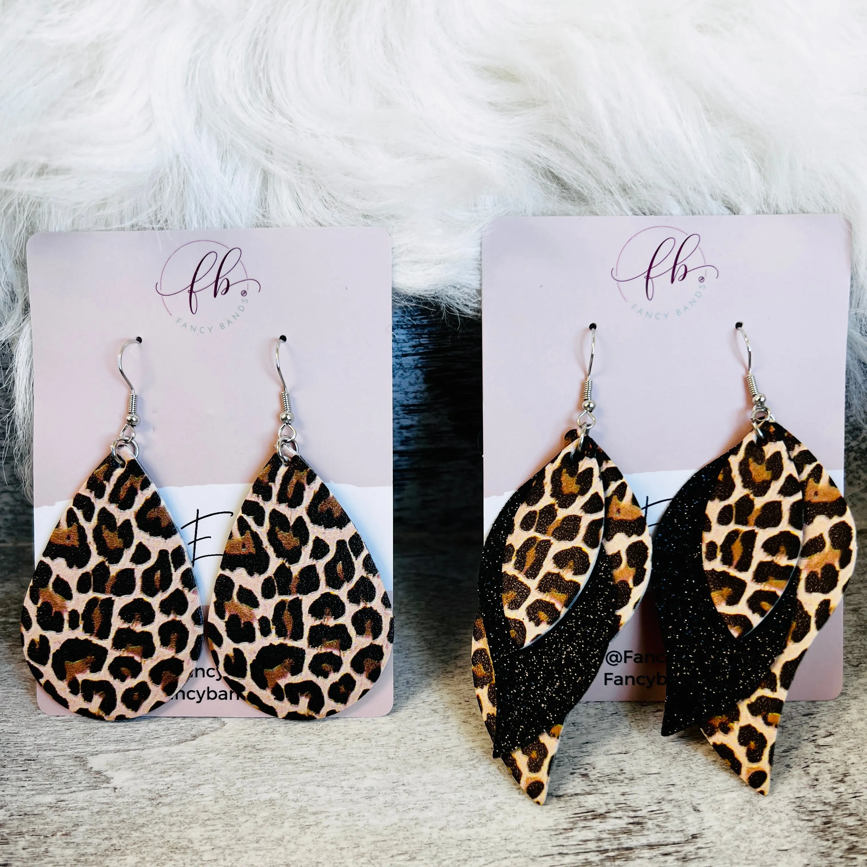 Leopard Faux Leather Teardrop Ear Bling Two Styles Available