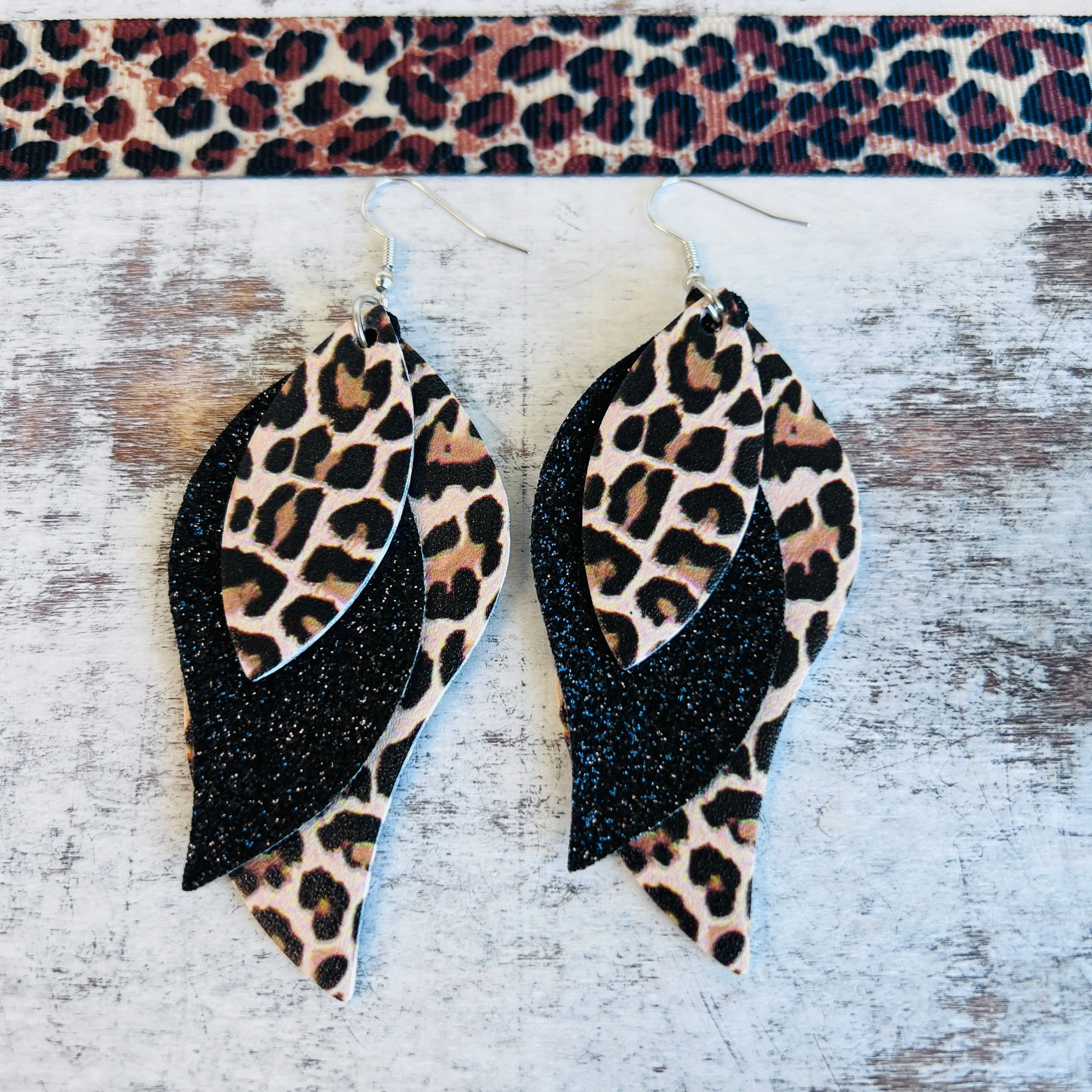 Leopard Faux Leather Teardrop Ear Bling Two Styles Available