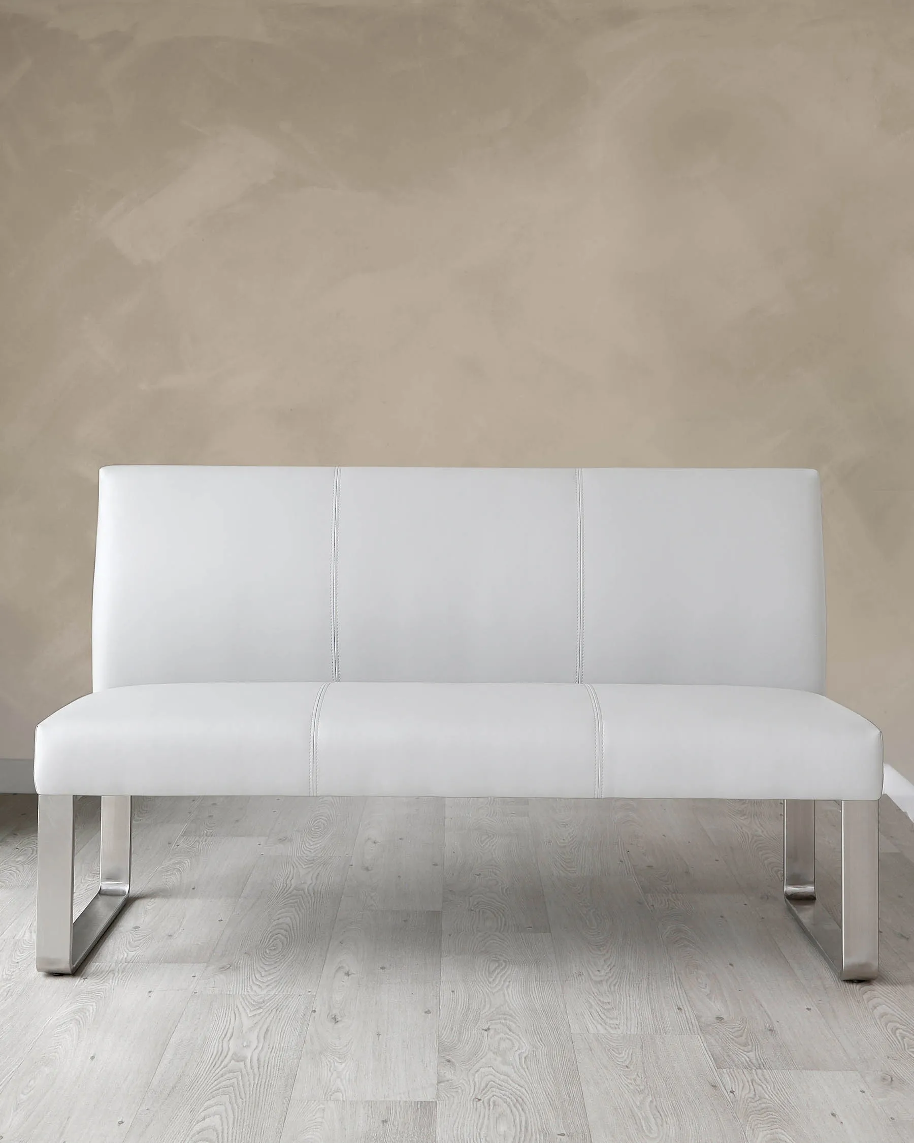 Loop 3 Seater Light Grey Faux Leather & Stainless Steel Dining Bench With Backrest