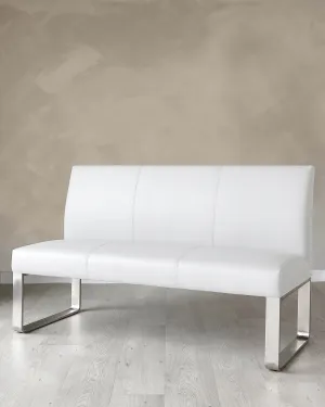 Loop 3 Seater Light Grey Faux Leather & Stainless Steel Dining Bench With Backrest