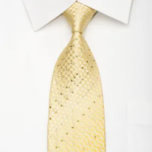 Louis Quatorze Men's Silk Necktie Yellow Checkered Sparkling With Rhinestones