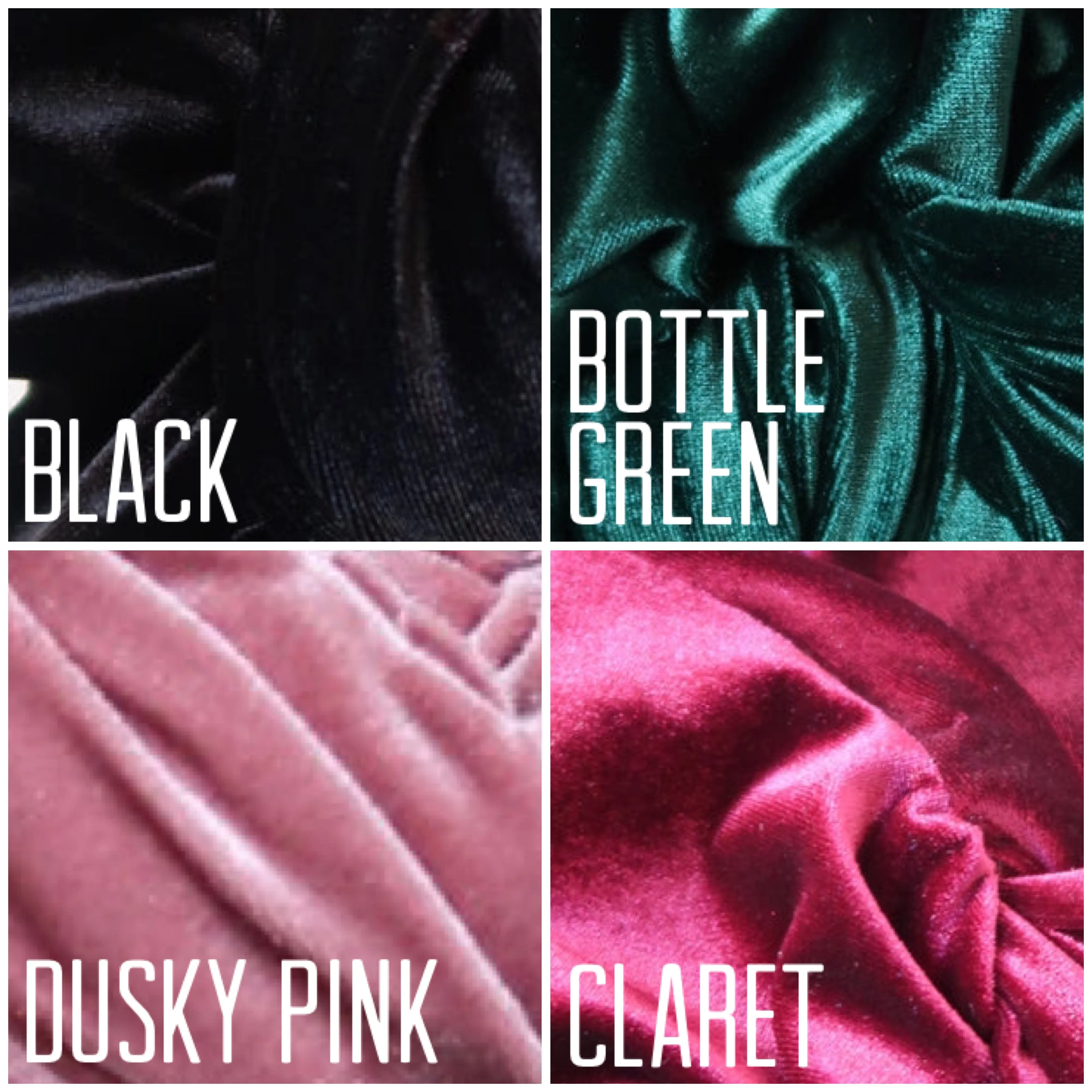 Made To Order: SLOUCHY KNOT Velvet Pre-tied Stretchy 1940s Style Turban in Black, Claret, Bottle Green & Dusky Pink