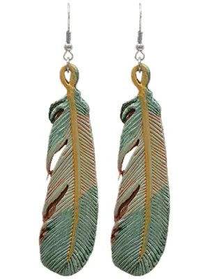 M&F Women's Tooled and Painted Leather Feather Earrings