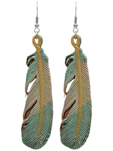 M&F Women's Tooled and Painted Leather Feather Earrings