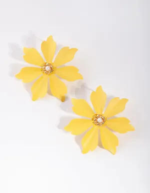 Matte Yellow Big Flower Stud Earrings
