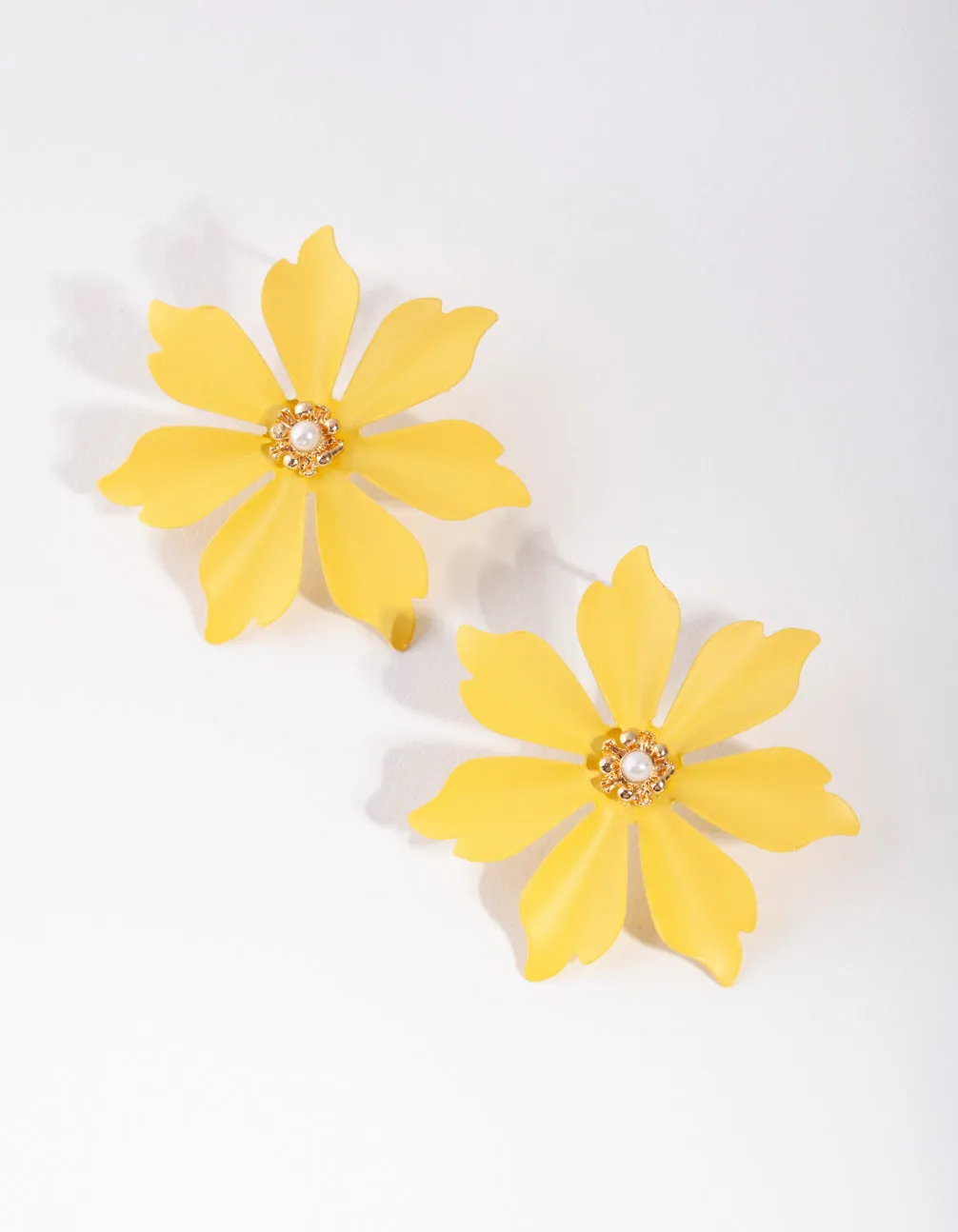 Matte Yellow Big Flower Stud Earrings