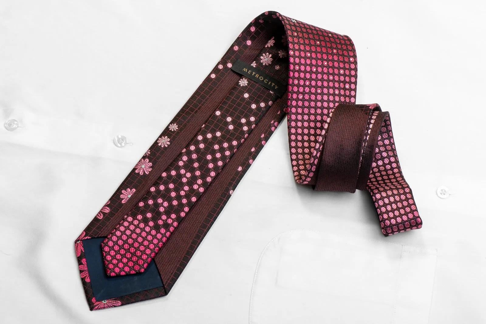 Men's Rhinestone Tie Purple Floral & Geometric On Black With Sparkles