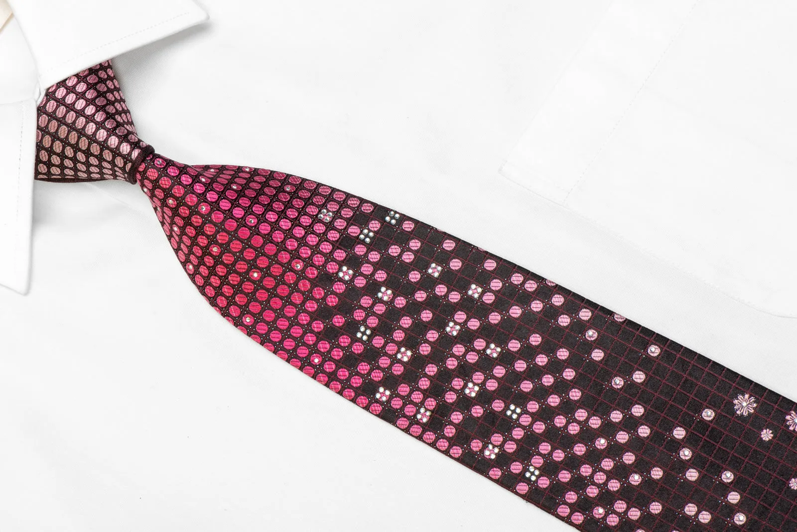 Men's Rhinestone Tie Purple Floral & Geometric On Black With Sparkles