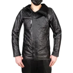 Men's Slim Pleated Asymmetrical Gothic Leather Jacket - Handmade Designer Clothes