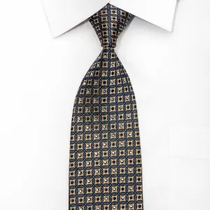 Metro City Mens Silk Necktie Gold Geometric On Dark Teal Black Sparkling With Rhinestones