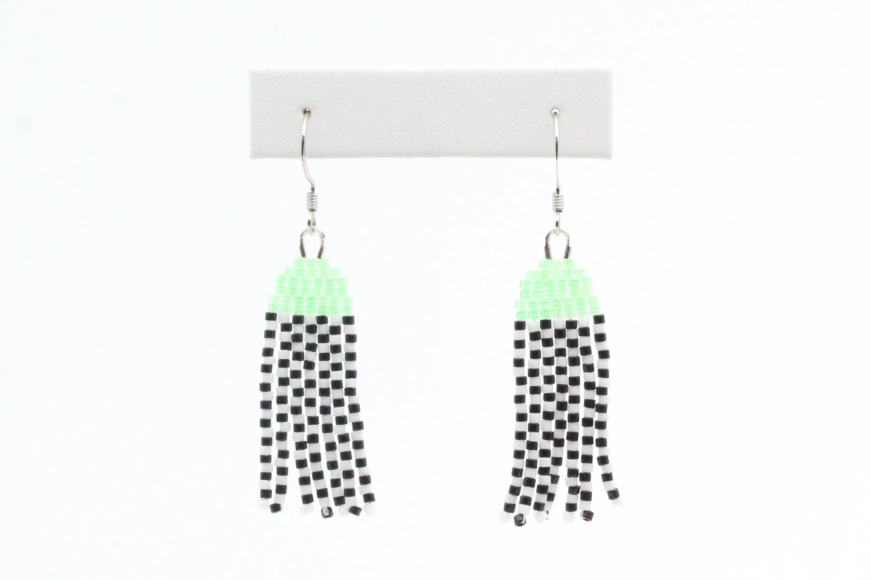 Mint and Checkerboard Beaded Earrings