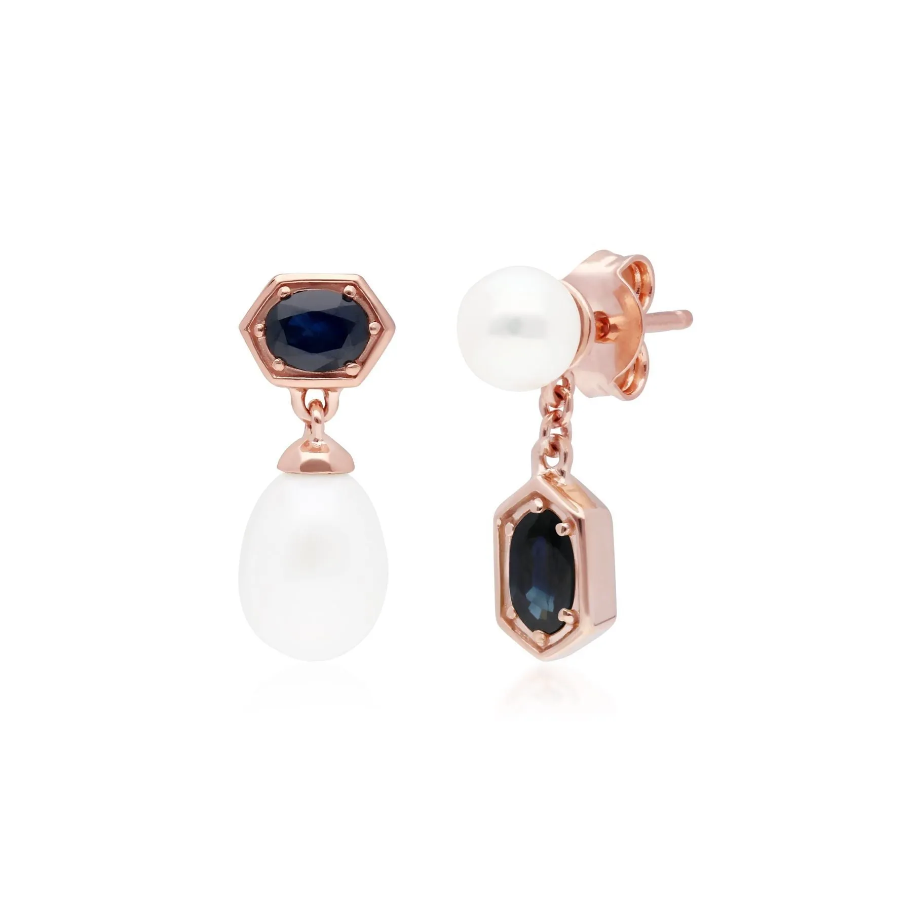 Moderne Perle & Saphir Ring & Anhänger Satz in Rose Vergoldetem Sterling Silber