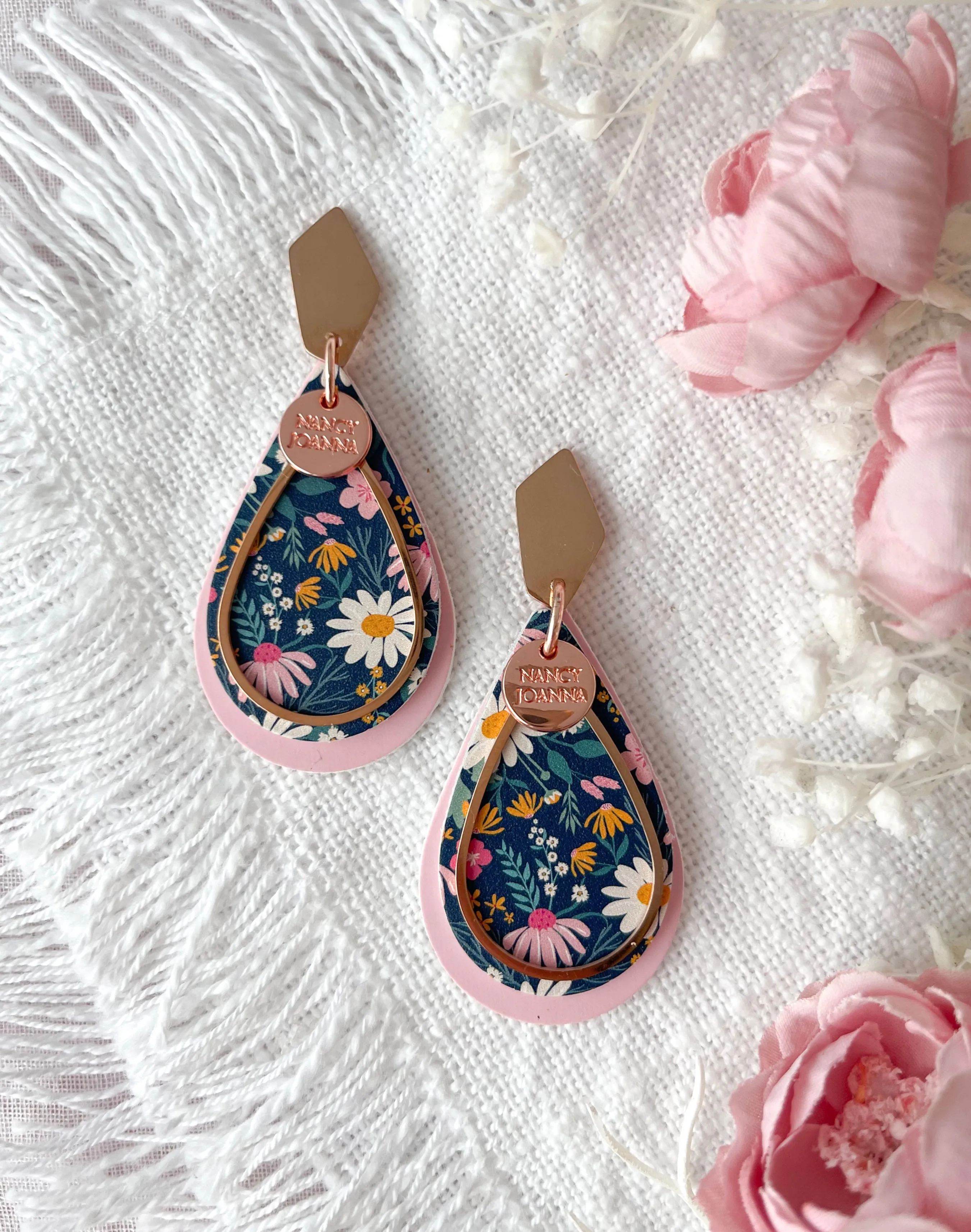 Natalia Navy Floral Double Teardrops