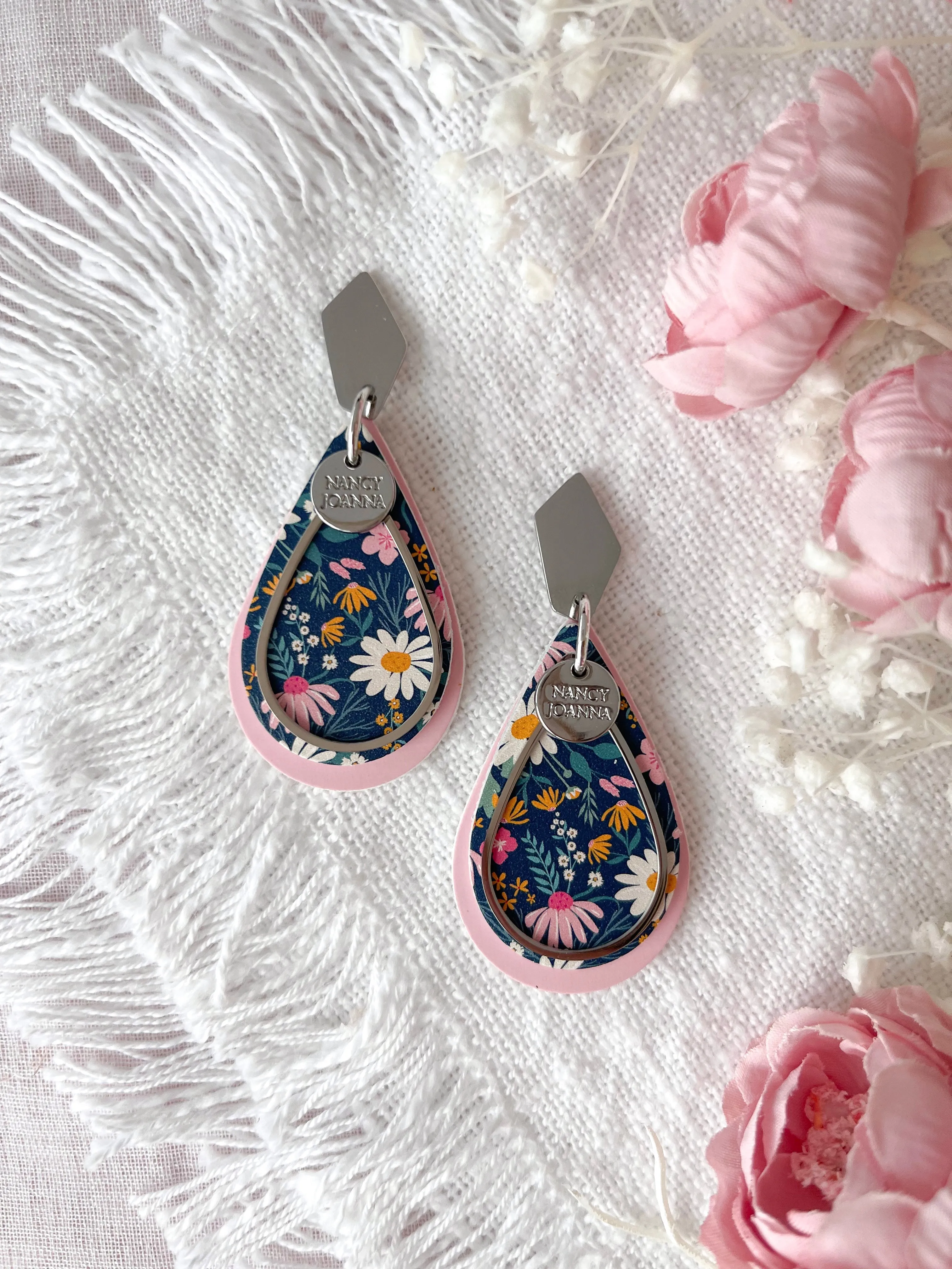 Natalia Navy Floral Double Teardrops