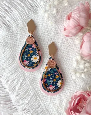 Natalia Navy Floral Double Teardrops