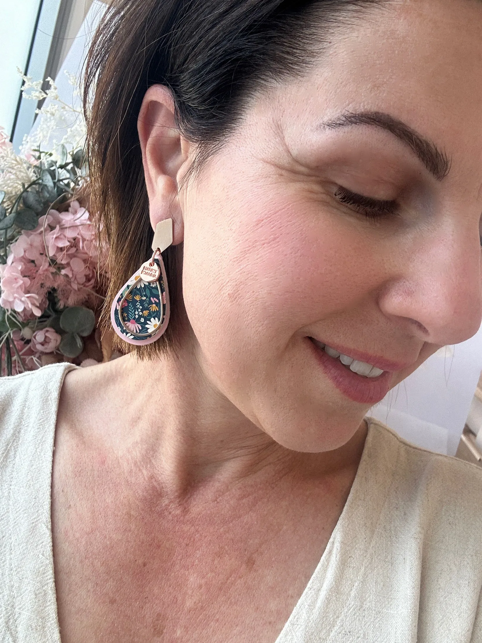 Natalia Navy Floral Double Teardrops