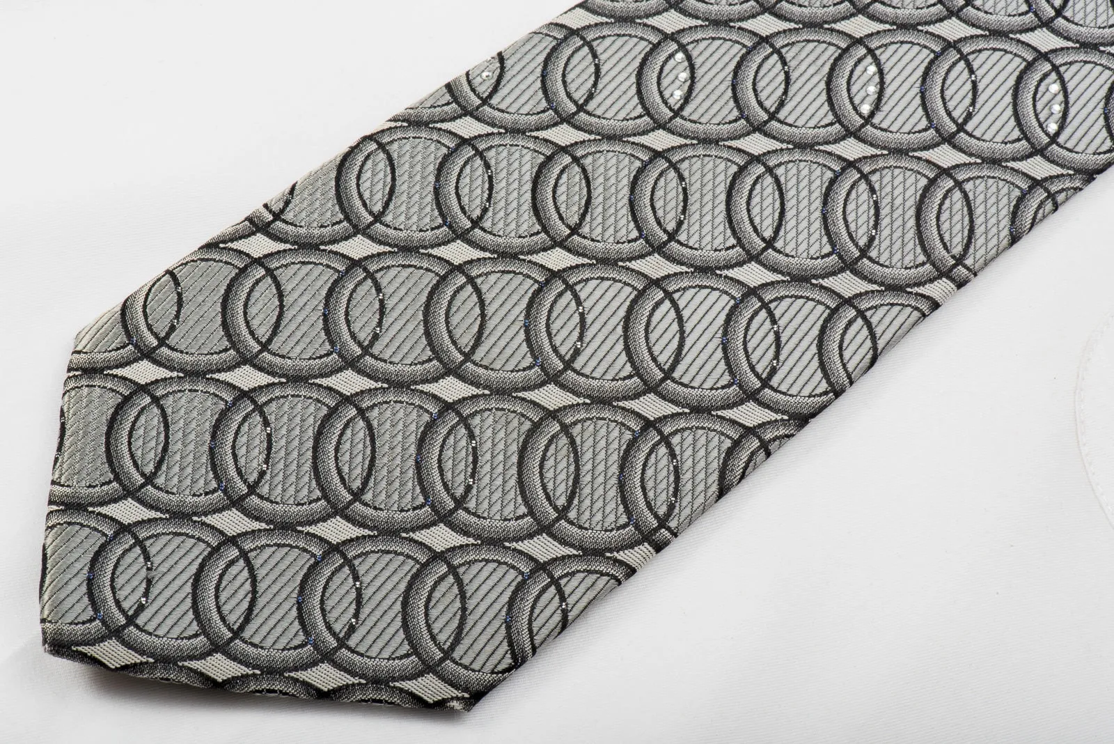 Paco Rabanne Rhinestone Silk Tie Black Circles On Silver With Sparkles