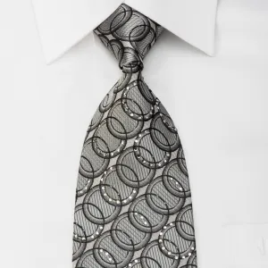 Paco Rabanne Rhinestone Silk Tie Black Circles On Silver With Sparkles