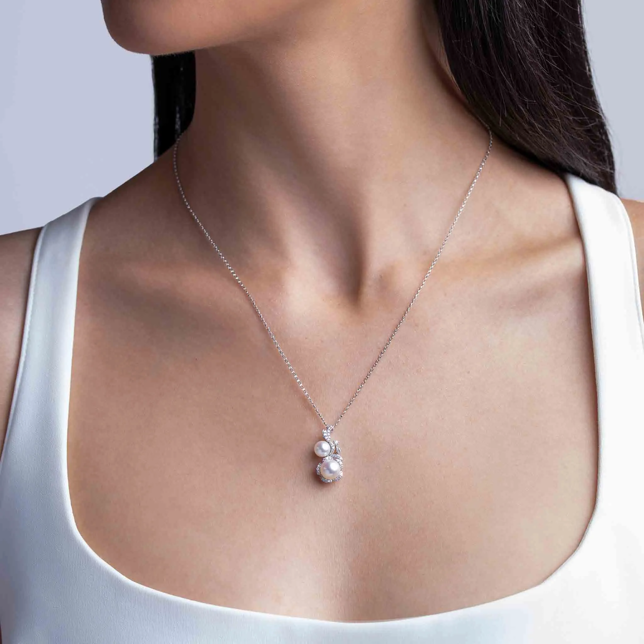 Petal 18K Gold Double Akoya Pearl and Diamond Flower Pendant