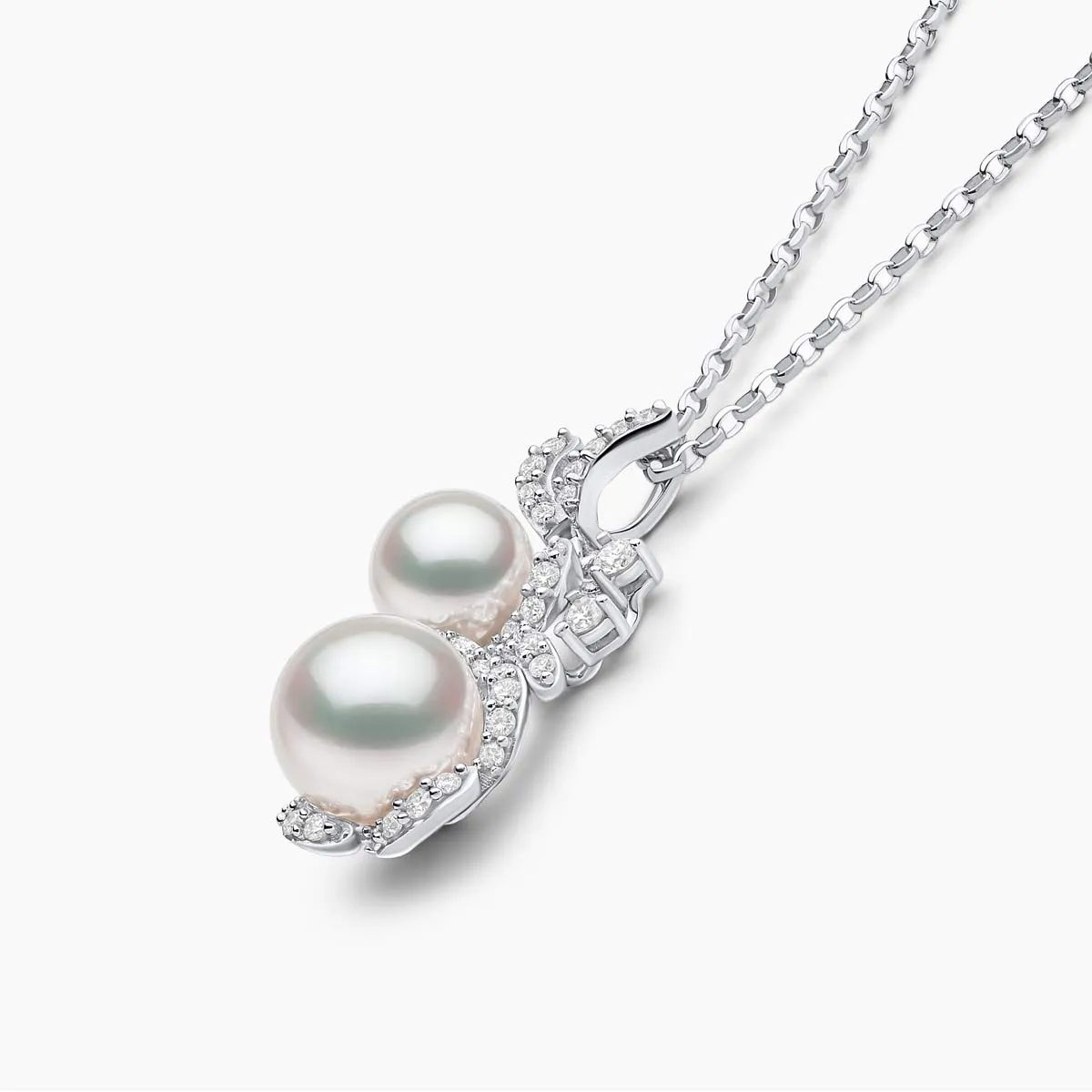 Petal 18K Gold Double Akoya Pearl and Diamond Flower Pendant