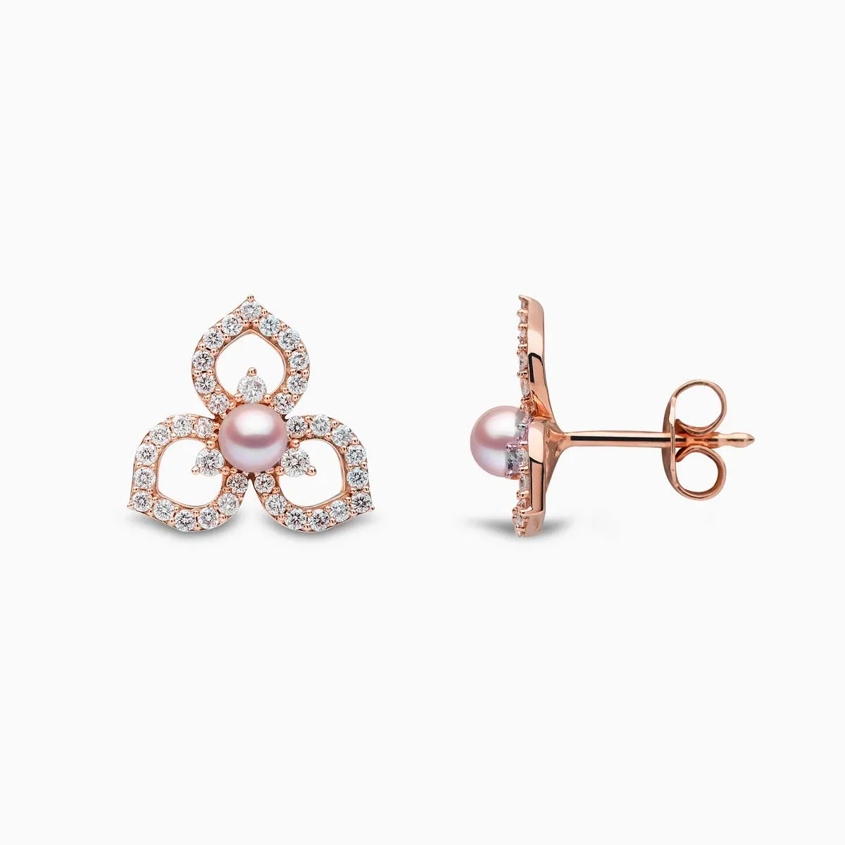 Petal 18K Gold Pearl and Diamond Floral Silhouette Earrings