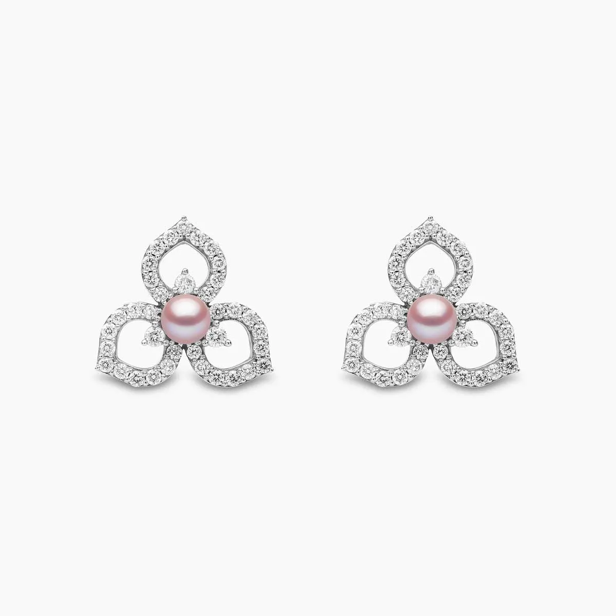 Petal 18K Gold Pearl and Diamond Floral Silhouette Earrings