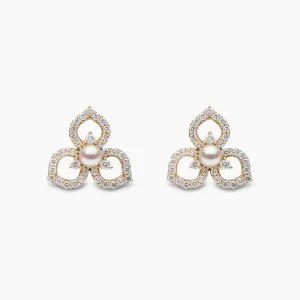 Petal 18K Gold Pearl and Diamond Floral Silhouette Earrings