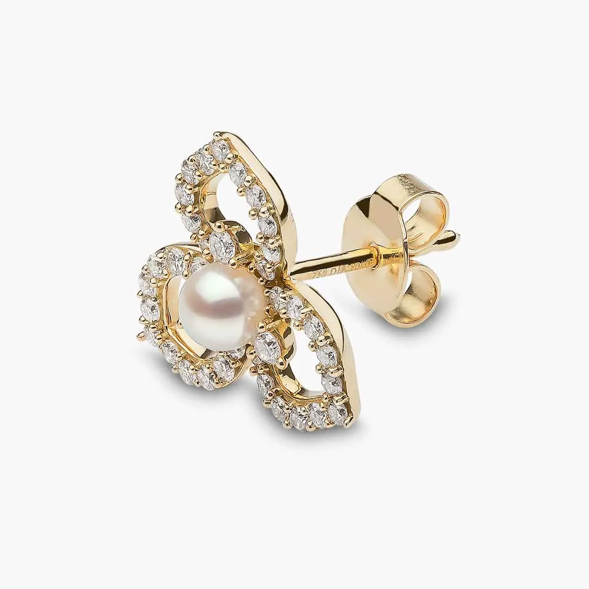 Petal 18K Gold Pearl and Diamond Floral Silhouette Earrings