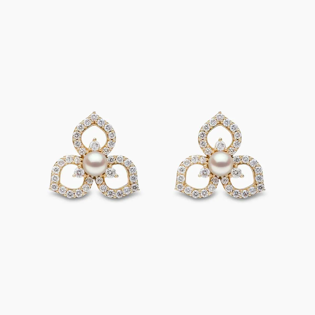 Petal 18K Gold Pearl and Diamond Floral Silhouette Earrings