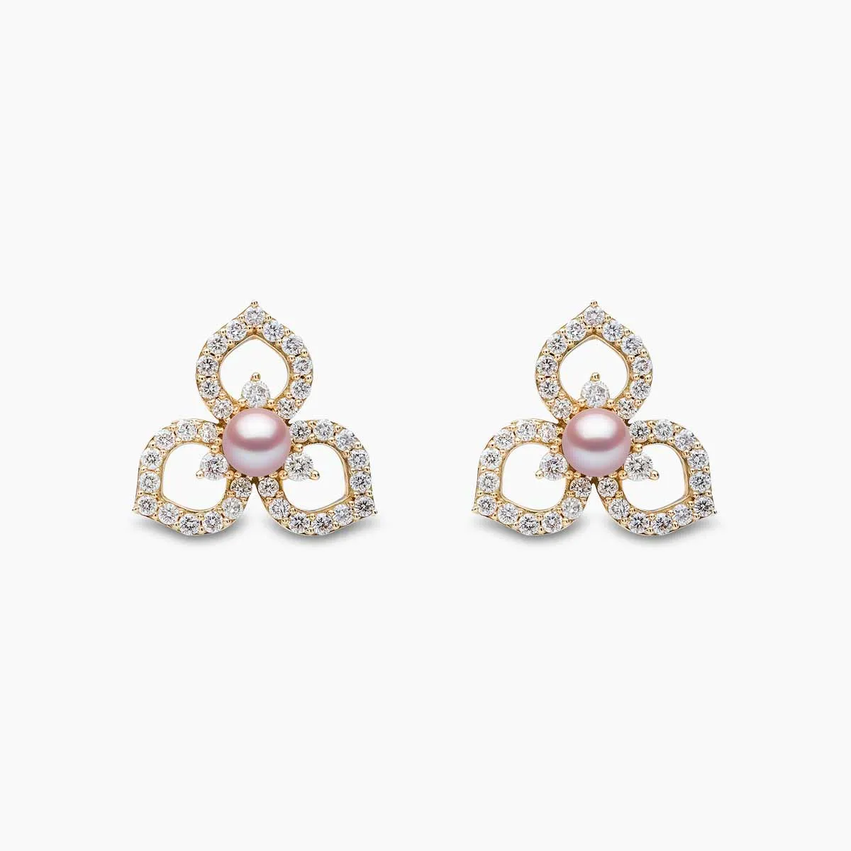 Petal 18K Gold Pearl and Diamond Floral Silhouette Earrings
