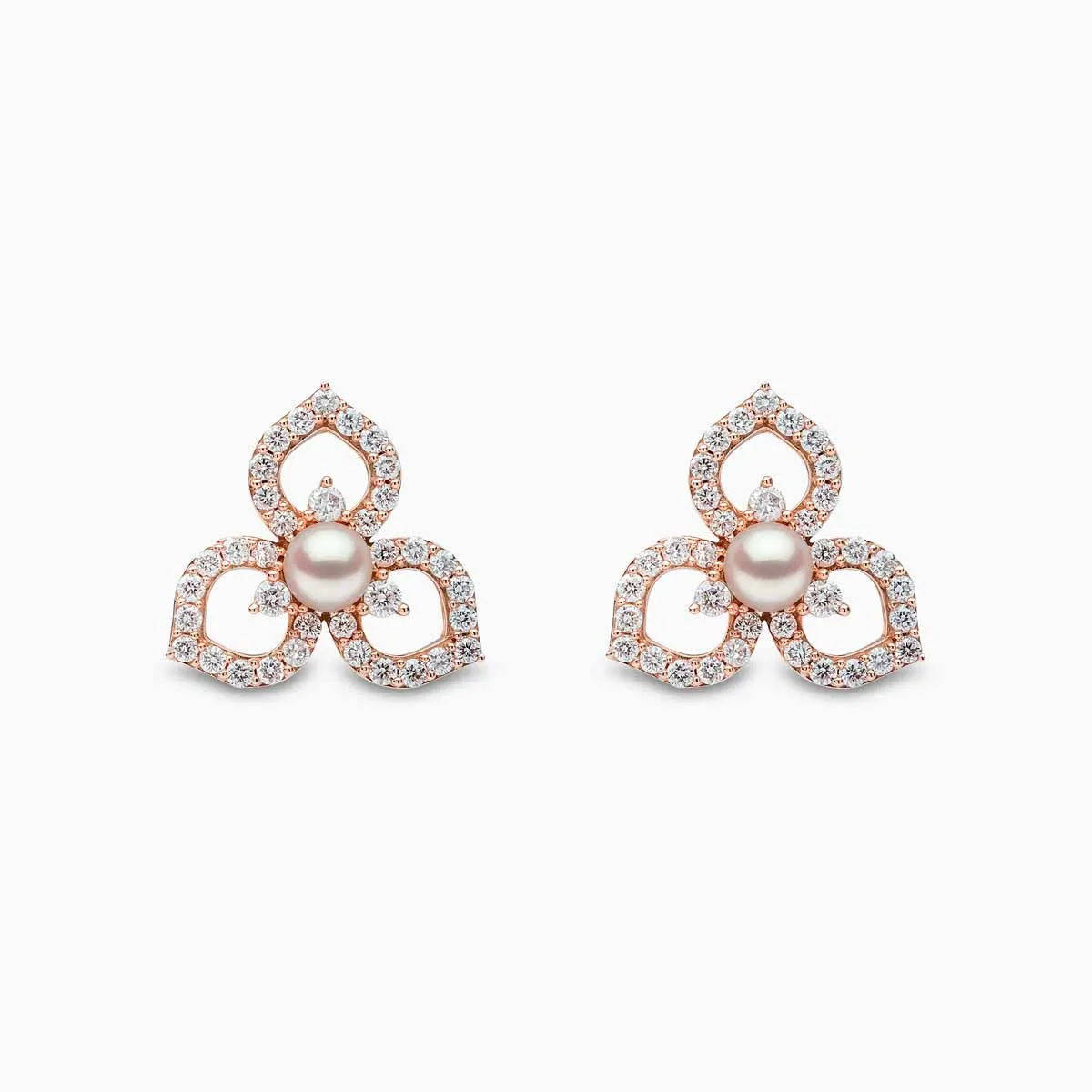 Petal 18K Gold Pearl and Diamond Floral Silhouette Earrings