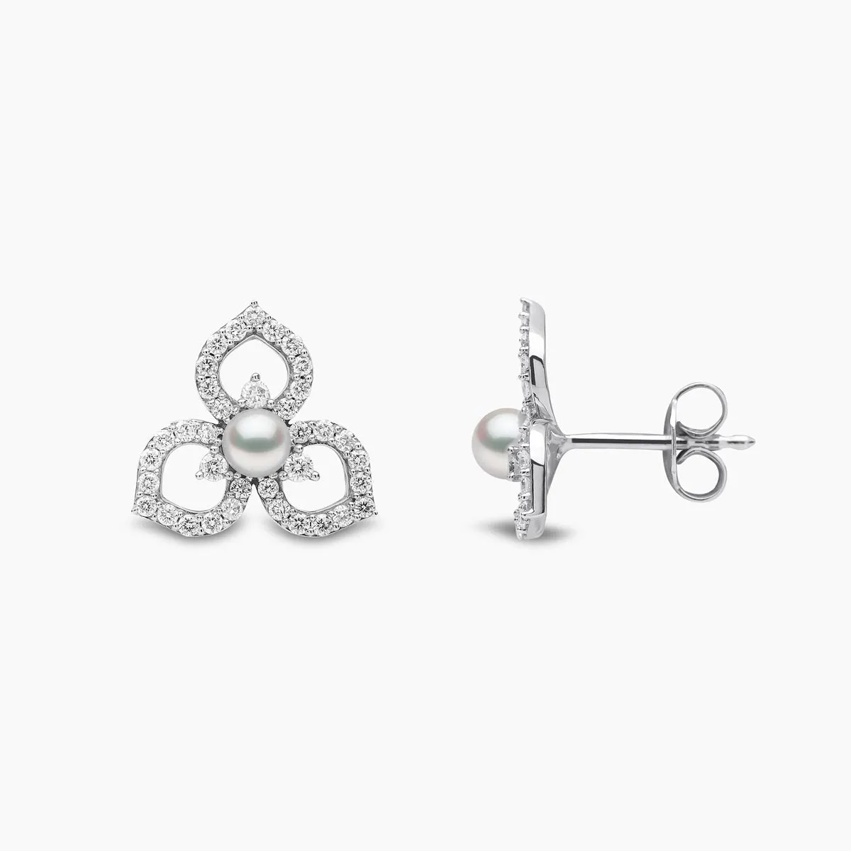 Petal 18K Gold Pearl and Diamond Floral Silhouette Earrings