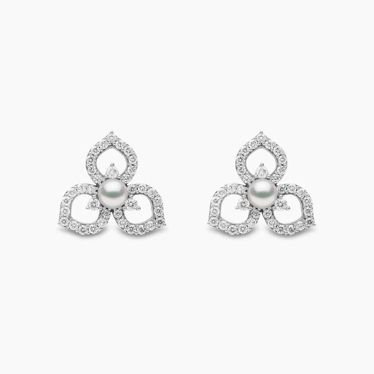 Petal 18K Gold Pearl and Diamond Floral Silhouette Earrings
