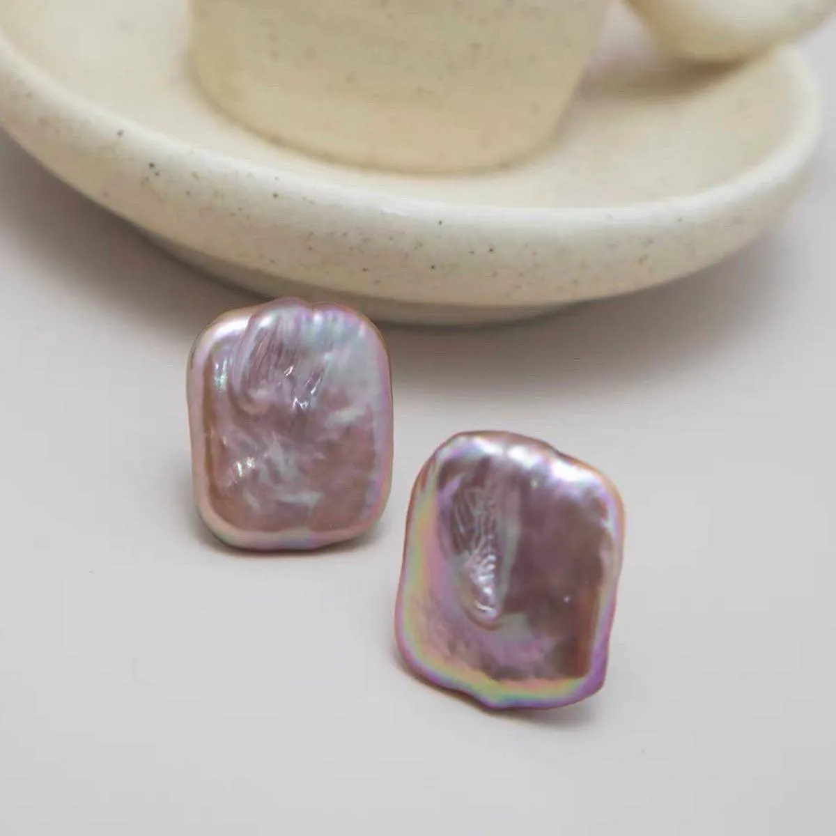 Pink Baroque Freshwater Pearl Stud Earrings