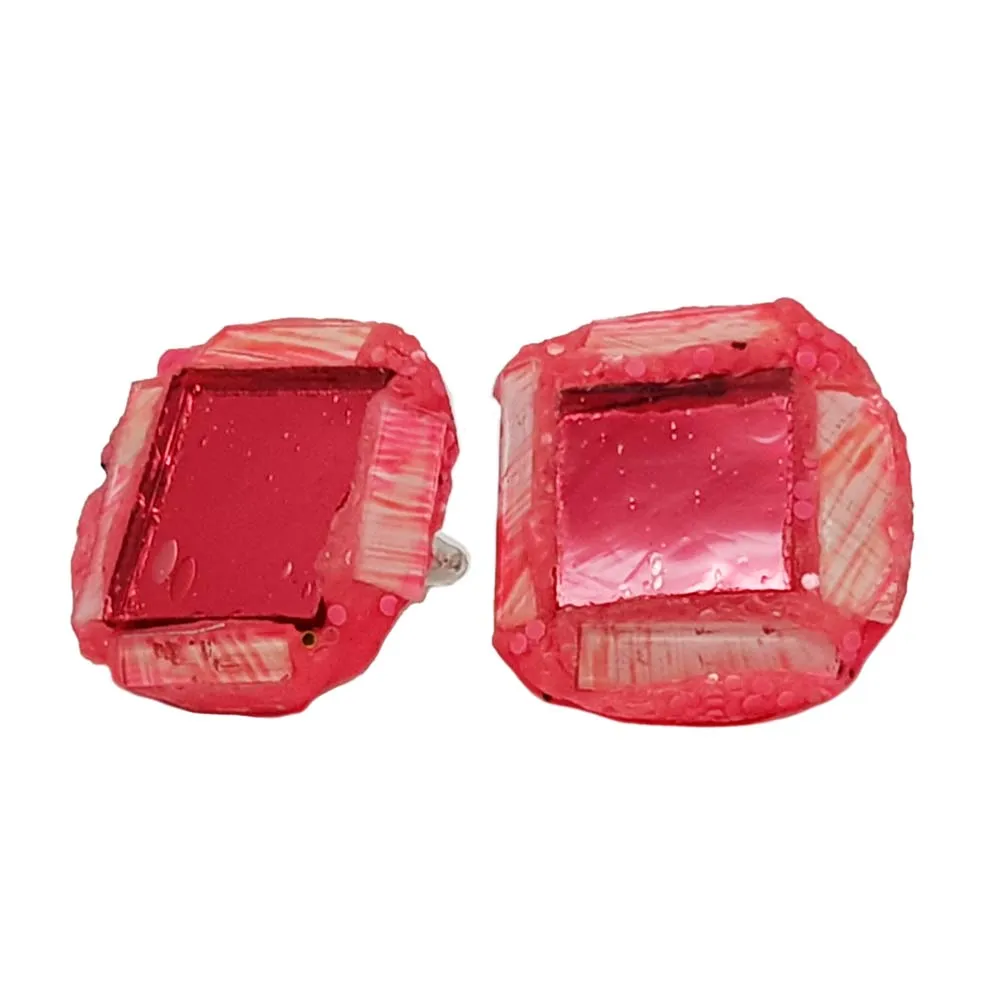 PINK/CORAL SQUARE CLIP-ON EARRINGS