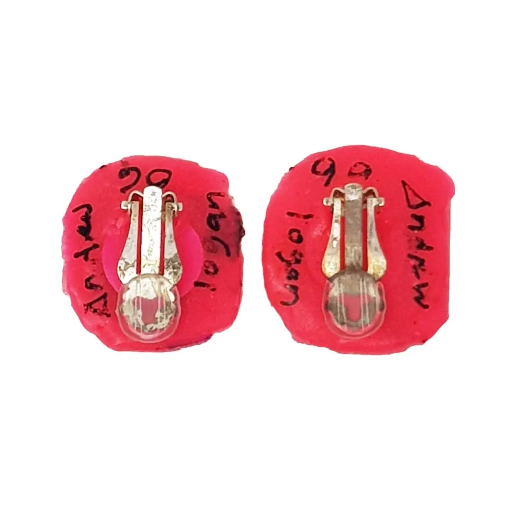 PINK/CORAL SQUARE CLIP-ON EARRINGS