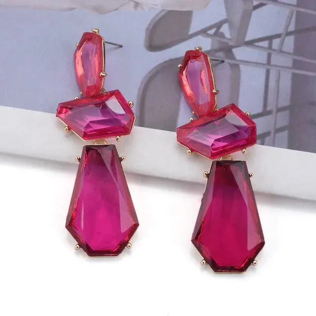 Pre Order:  Multilayer Geometric Resin Drop Earrings