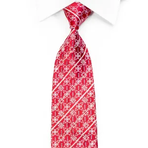 Premierlux Rhinestone Silk Tie Silver Striped Cartouche On Red With Sparkles