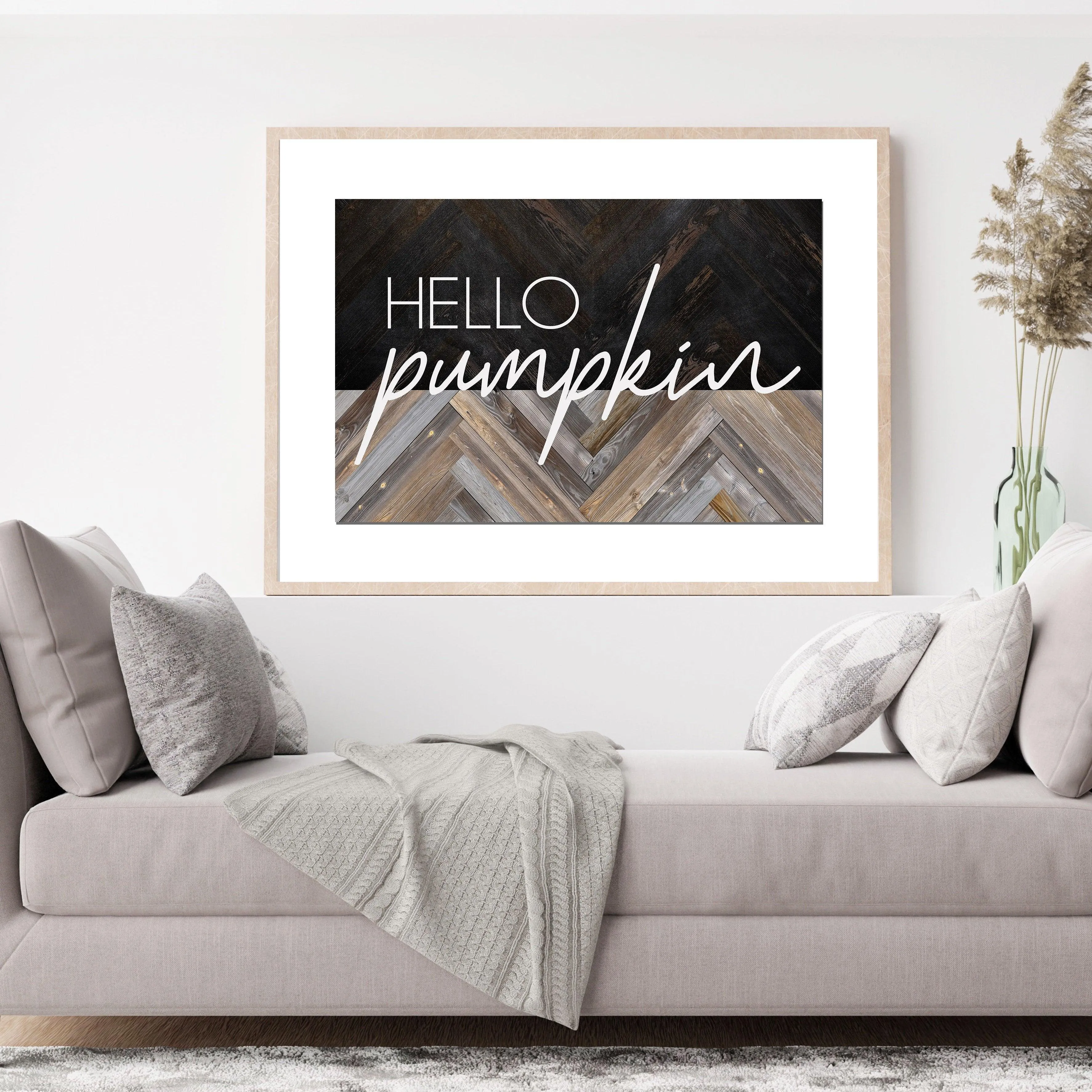" Hello Pumpkin"  Modern Farmhouse Fall Poster Sign - Warm and Cozy Fall Prints