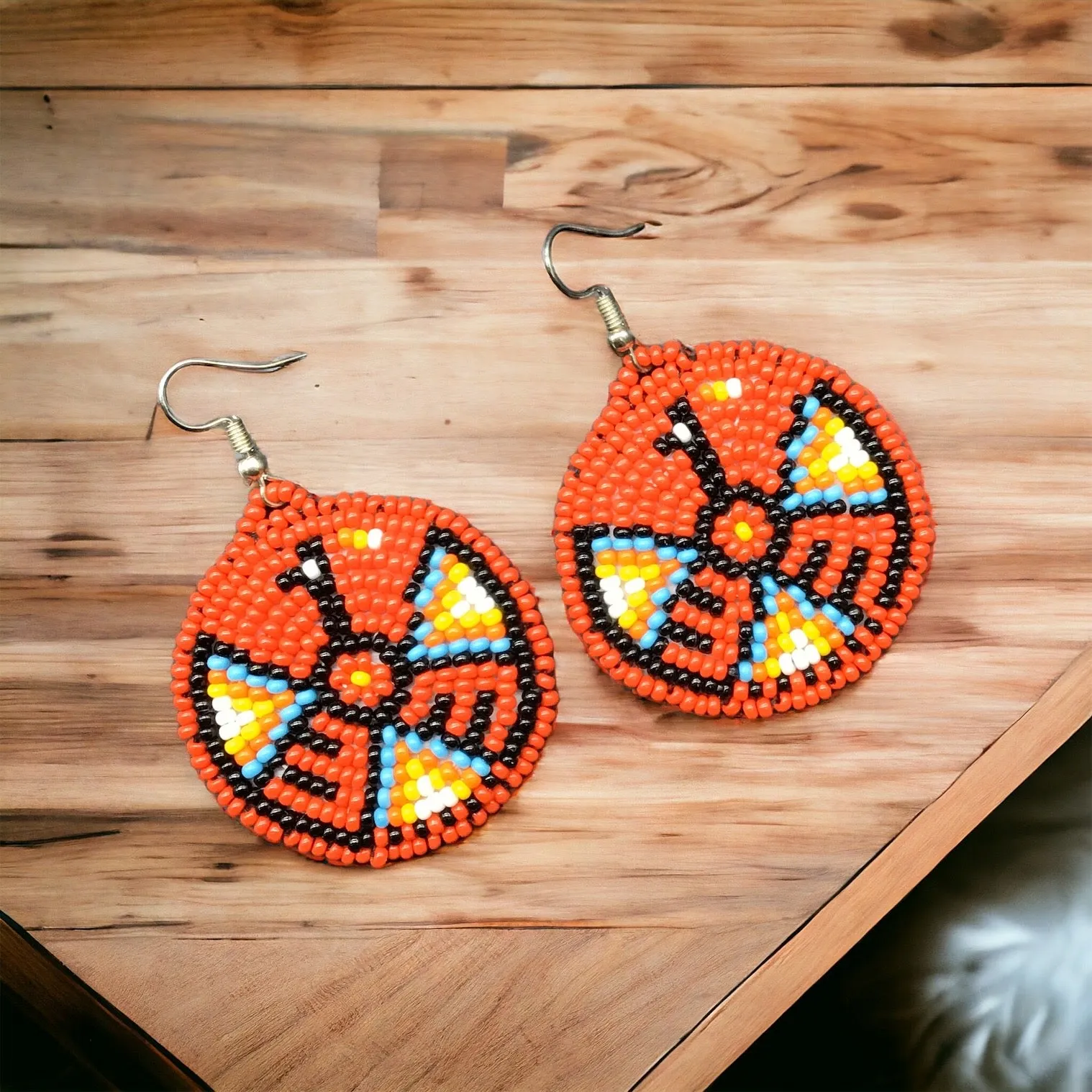 Red Round Beaded Earrings