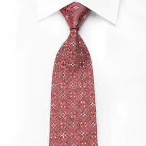 Renoma Men's Crystal Silk Necktie Silver Cartouche On Pink With Silver Sparkles