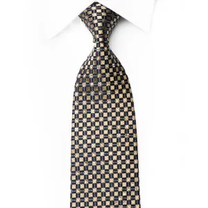 Renoma Rhinestone Necktie Golden Checker On Navy With Silver Sparkles