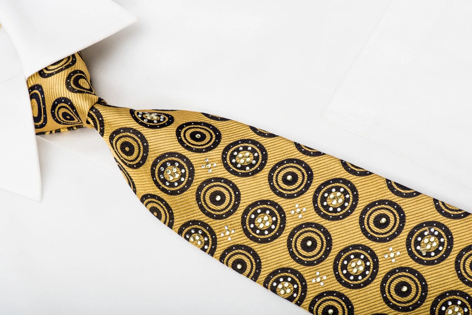 Rogers Dail Mens Rhinestone Necktie Black Medallions On Gold With Silver Sparkles